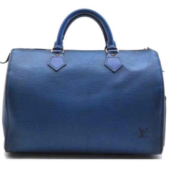 Vintage Louis Vuitton Epi Speedy 30 Blue Leather Travel Boston Bag Satchel Gold - Picture 1 of 16